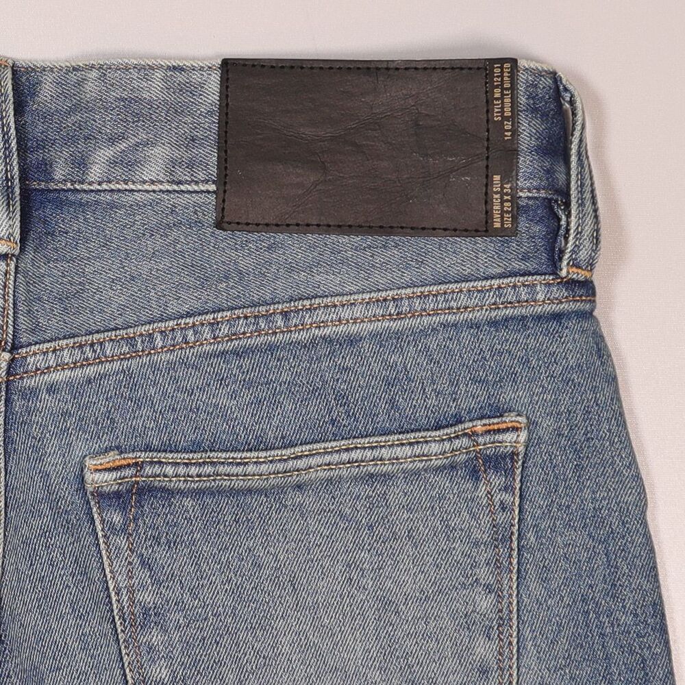 Buck Mason Maverick Slim Jeans Mens 28x34 Double Dipped 14oz Denim Button Fly - Picture 4 of 12
